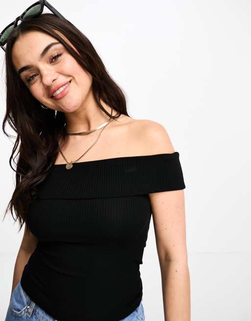 Plain black outlet off shoulder top