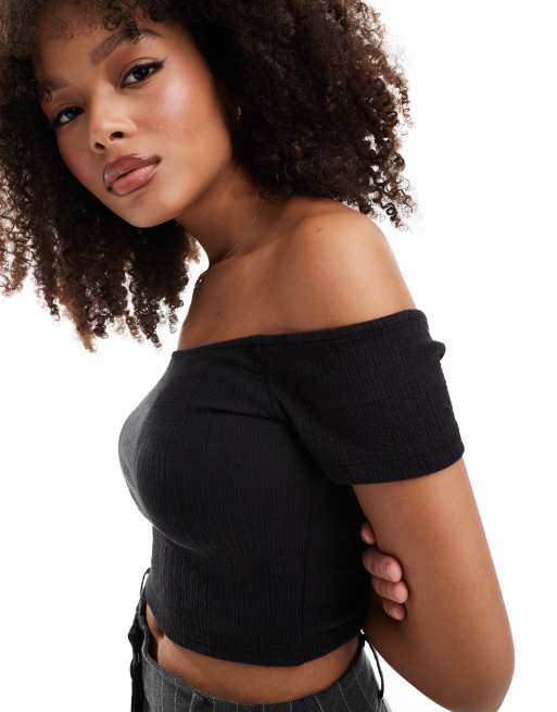 Stradivarius Off Shoulder Top In Black Asos