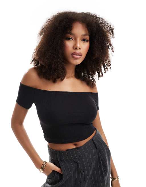 Black cropped off the shoulder top sale