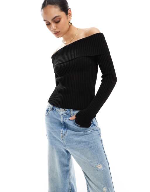 Stradivarius Off Shoulder Top In Black Asos