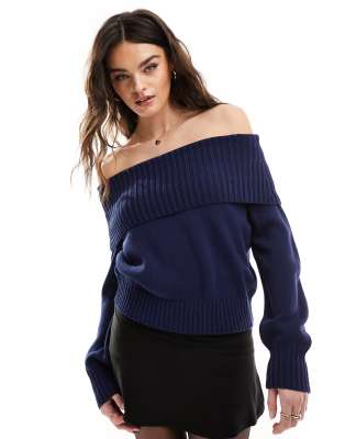 Stradivarius off shoulder top in navy