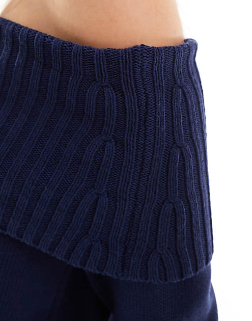 Stradivarius off-shoulder top in navy | ASOS Stradivarius off-shoulder top in navy | ASOS