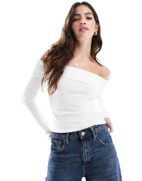 Stradivarius off shoulder top in white - view 1