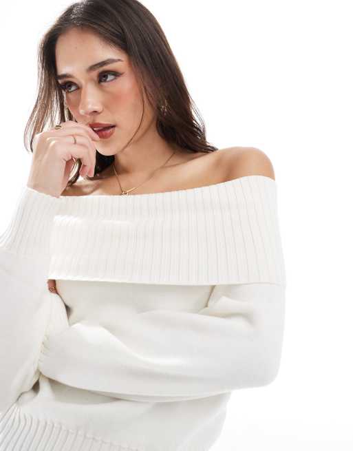 Stradivarius off-the-shoulder knit top in ecru