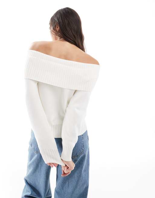 Stradivarius off-the-shoulder knit top in ecru