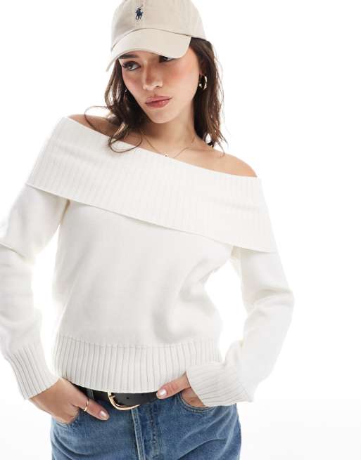 Stradivarius off-the-shoulder knit top in ecru