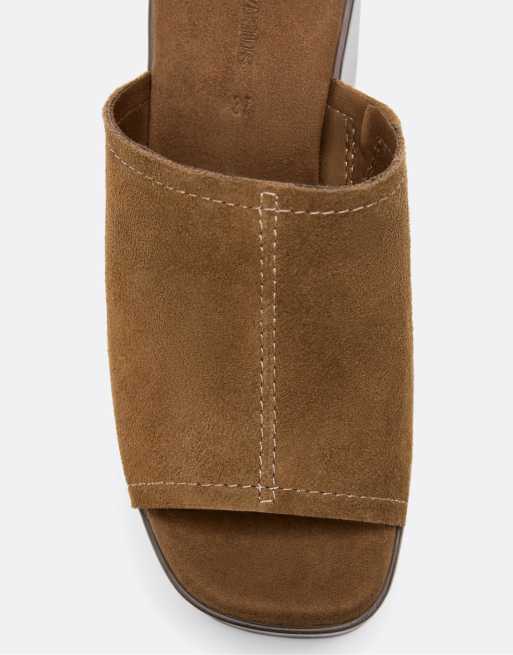Stradivarius – Offene Schuhe aus braunem Leder mit Plateau-Keilabsatz, 3 von 4