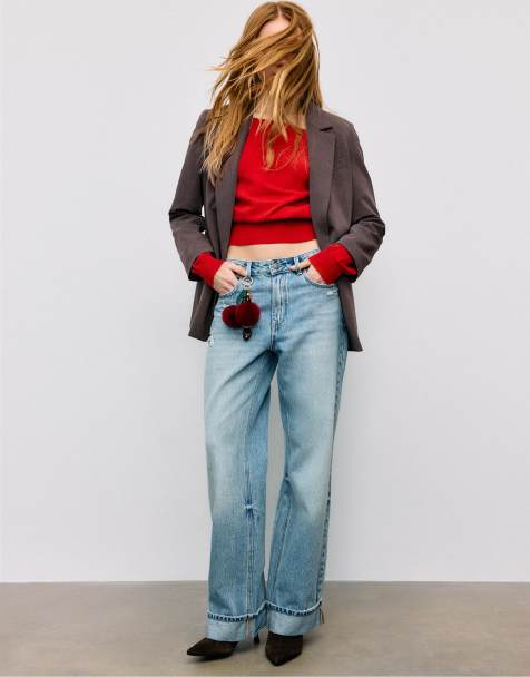 Stradivarius – Offener Blazer in Braun mit Streifen - view 1