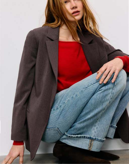 Stradivarius – Offener Blazer in Braun mit Streifen, 2 von 4