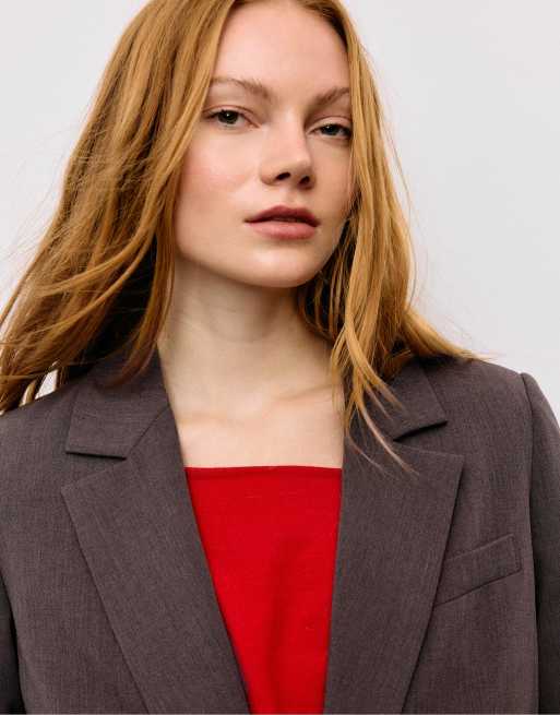 Stradivarius – Offener Blazer in Braun mit Streifen, 4 von 4