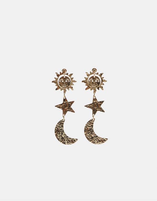 Stradivarius – Ohrringe in Gold-Optik mit Sonnen-, Mond- und Stern-Design
