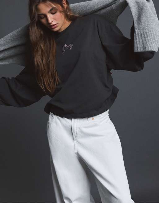 Stradivarius Olivia rodrigo long sleeve oversize t-shirt in black, 5 of 7