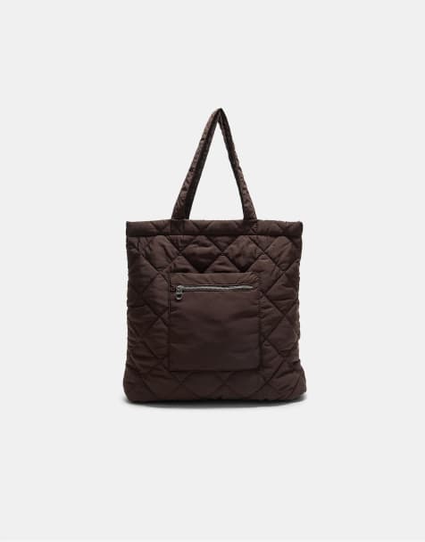 Stradivarius - Omkeerbare gewatteerde shopper in bruin - view 1