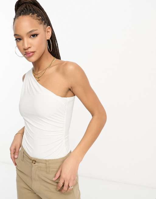 Stradivarius one shoulder bodysuit in white