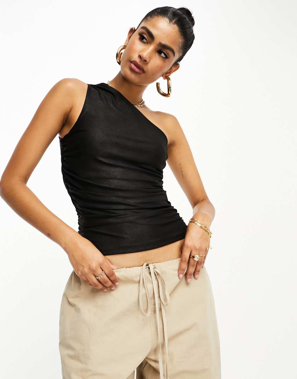 Stradivarius Petite wide leg relaxed dad pants in chocolate brown