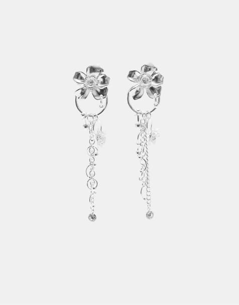 Stradivarius - Oorbellen met bloem en hangers in grijs - view 1