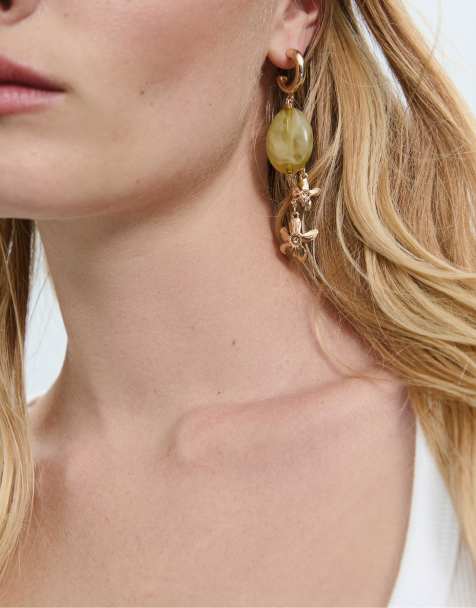 Stradivarius - Oorbellen met bungelende bloem in groen - view 1