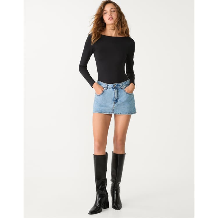 carla♡Back open body suit / Black Stradivarius open back body in black | ASOS