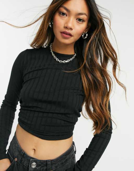Stradivarius open back long sleeve top in black, 2 of 4