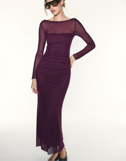 Stradivarius Open-back midi dress in purple, 5 of 7