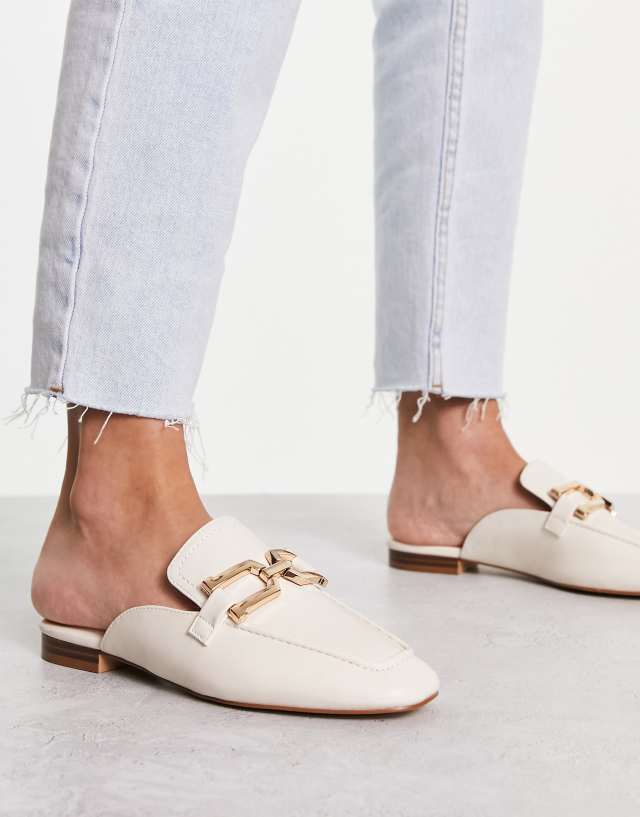 Stradivarius open back slip on loafer with buckle in ecru