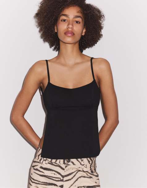 Stradivarius Open back strappy top in black - view 1