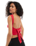[Stradivarius] Stradivarius open back top with tie back in red XL RED