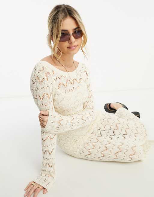 Crochet top maxi outlet dress with open back