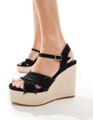 Stradivarius Stradivarius open wedge espadrille in black