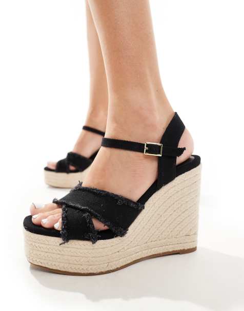 Stradivarius open wedge espadrille in black - view 1