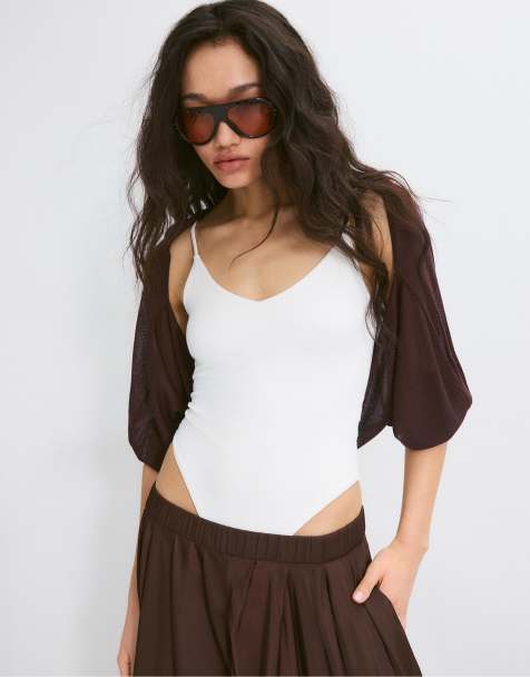 Stradivarius - Opengebreide vest in bruin - view 1