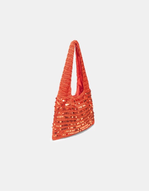 Stradivarius – Orange axelväska med paljetter - view 1