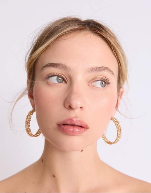 Stradivarius - Orecchini a cerchio color oro con perline