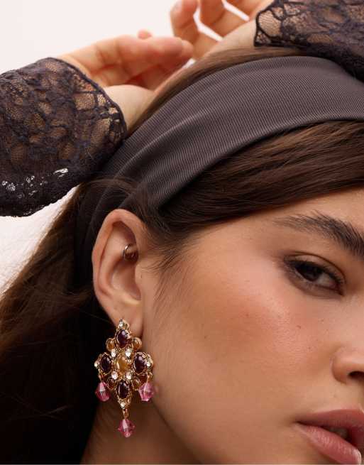 Stradivarius orecchini a croce con strass dorati, 2 di 4