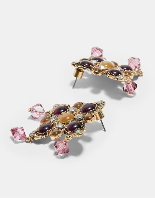 Stradivarius orecchini a croce con strass dorati, 4 di 4