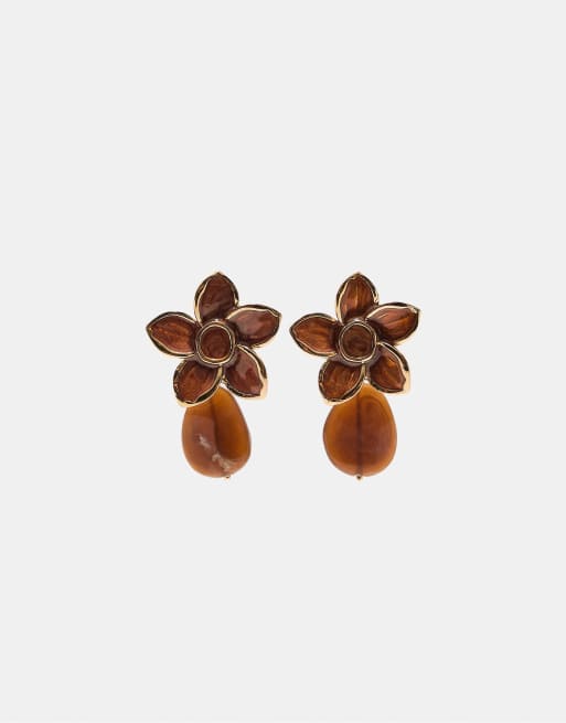 Stradivarius - Orecchini a forma di fiore color oro smaltati