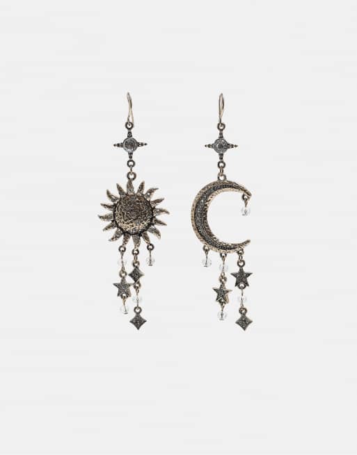 Stradivarius orecchini asimmetrici sole e luna color oro, 1 di 4