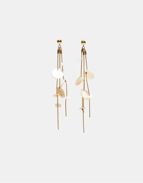 Stradivarius - Orecchini pendenti dorati con dettagli effetto madreperla - view 1