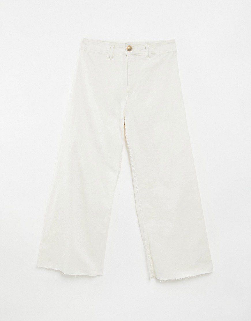 Stradivarius organic cotton cropped wide leg jean in ecru-White