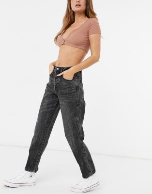 Stradivarius Cotton Mom Fit Vintage Jean In Gray Wash - Gray-grey In Grey