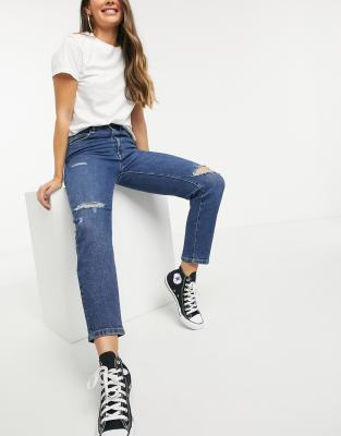 slim ripped mom jeans