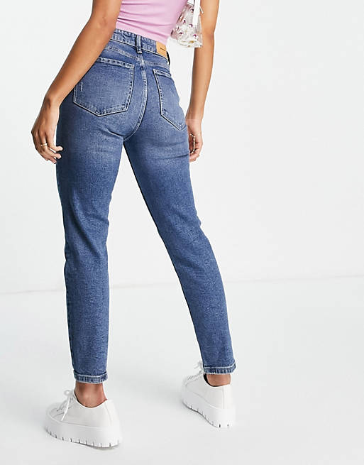 Jeans Stradivarius organic cotton slim mom jean with stretch in medium blue 