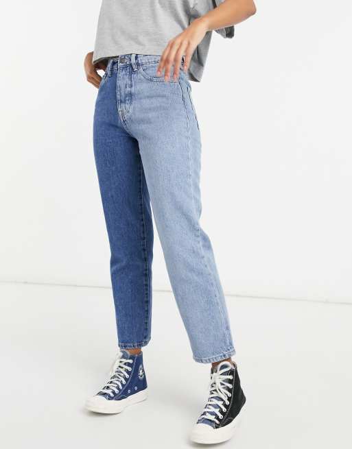 stradivarius stretch flare jean with split detail in light blue