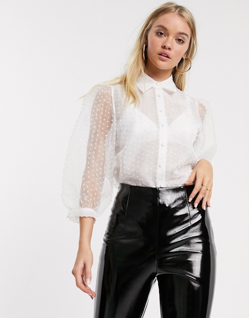 Stradivarius organza shirt with dots in white