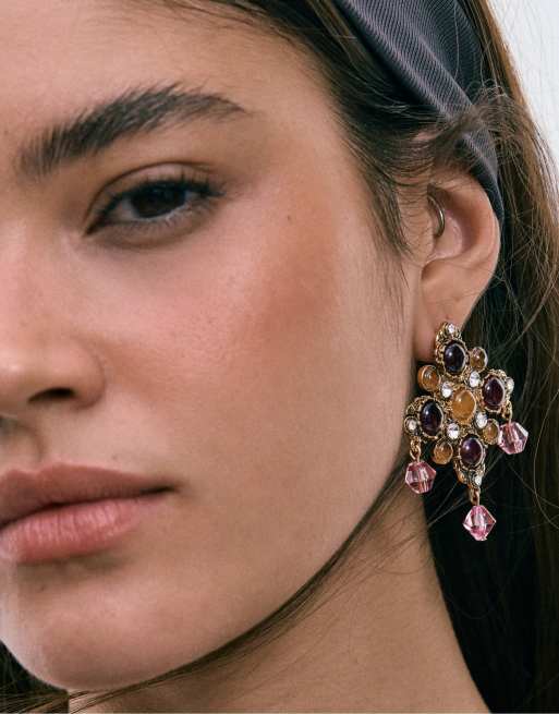 Stradivarius örhängen med kors och strass i guld, 3 av 4