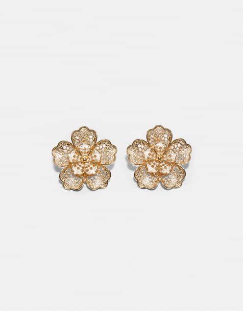 Stradivarius örhängen med spetsliknande blomma i guld - view 1