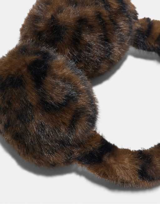 Stradivarius öronmuffar i fuskpäls, brun, 3 av 3