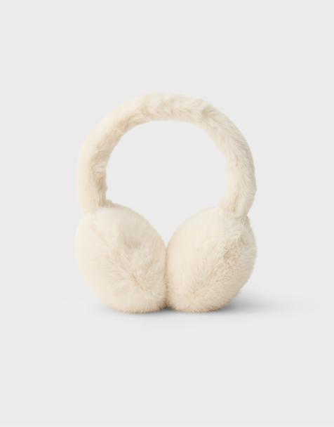 Stradivarius öronmuffar i fuskpäls i naturvit - view 1