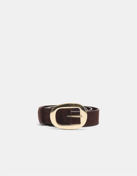 Stradivarius Oval buckle belt in brown - view 1