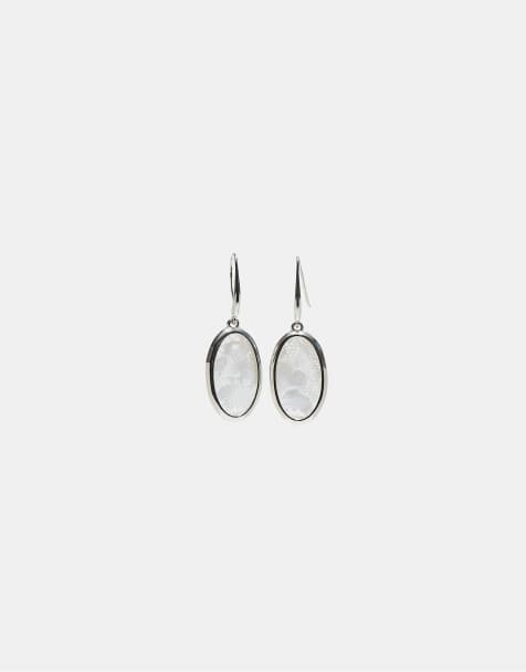 Stradivarius Oval lace dangle earrings in grey - view 1